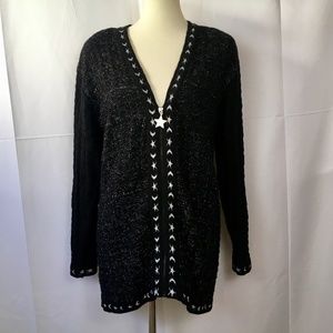 Oversized Star & Moon Silver Black Cardigan SP